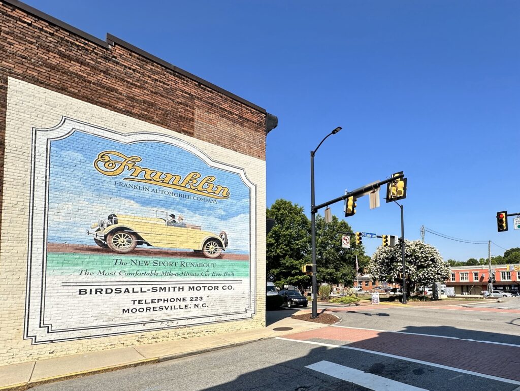 Downtown Mooresville NC Main Street mural and streetscape near Greycliff neighborhood